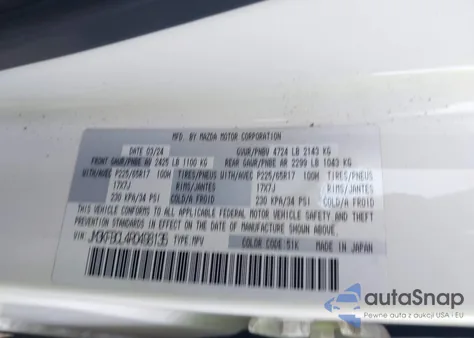 2024 Mazda Cx-5 2.5 S Preferred from USA, damaged, VIN JM3KFBCL4R0498135